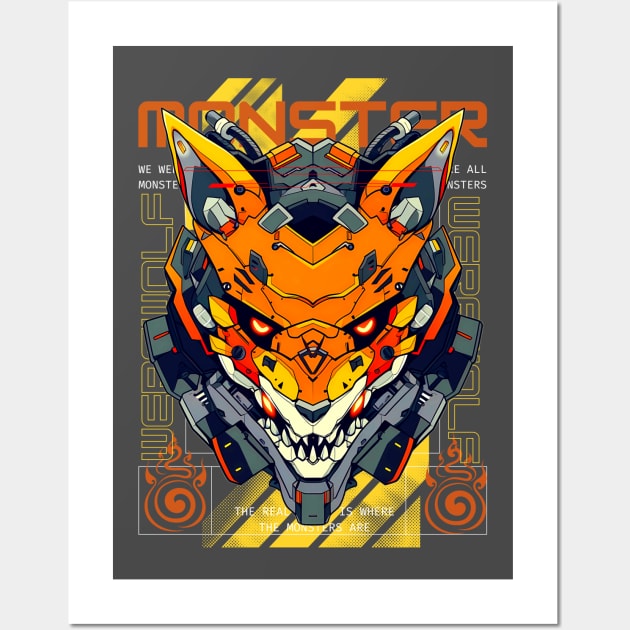 Mecha Monster, Mecha Werewolf Design Wall Art by KomixsDesign